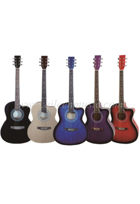 Guitarra acústica acústica cortada de contrachapado de tilo de 38 pulgadas de colores (AF227CA)