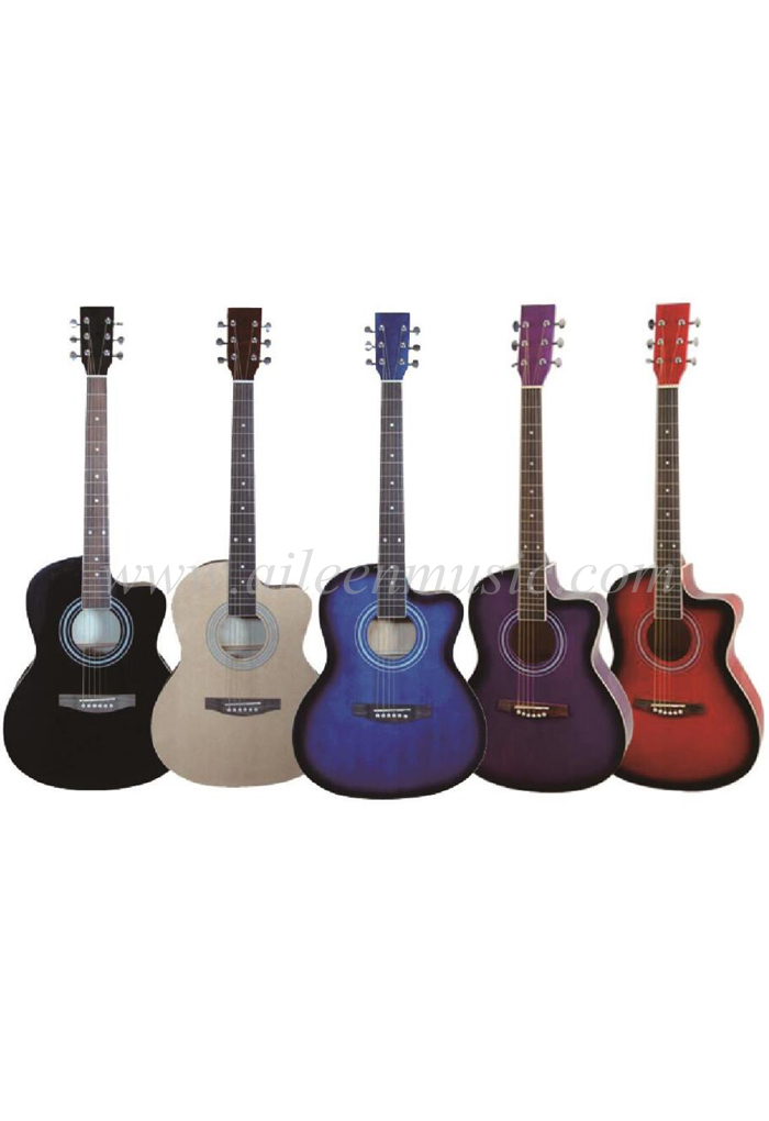 Guitarra acústica acústica cortada de contrachapado de tilo de 38 pulgadas de colores (AF227CA)